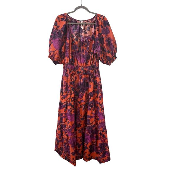 Anthropologie The Sommerset Puff Sleeve 100% Cotton Maxi Dress Purple Sz L - Picture 4 of 11